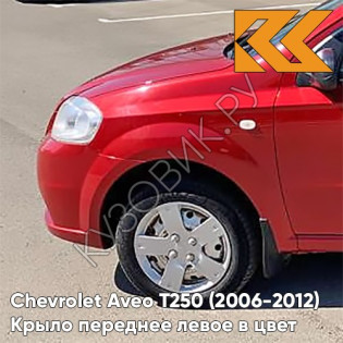 Крыло переднее левое в цвет кузова Chevrolet Aveo T250 (2006-2012) седан 06U - Flame Red - Красный