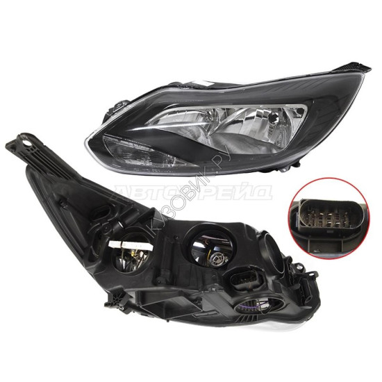 Фара FORD FOCUS III 11-15 лев с корректором, чёрная TYC