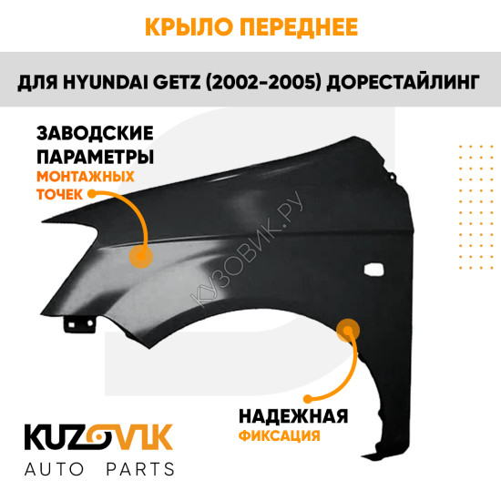 Крыло переднее левое Hyundai Getz (2002-2005) дорестайлинг KUZOVIK